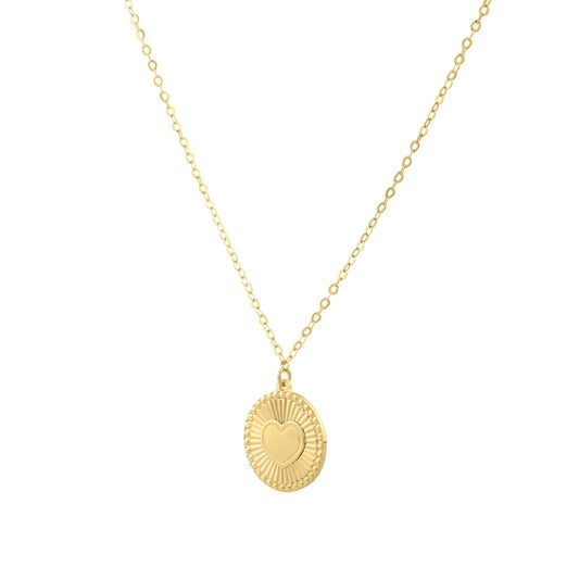 Diamond Cut Heart Disc Necklace in 14K Yellow Gold