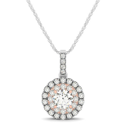 Round Shape Halo Diamond Pendant in 14k White and Rose Gold (1/2 cttw)